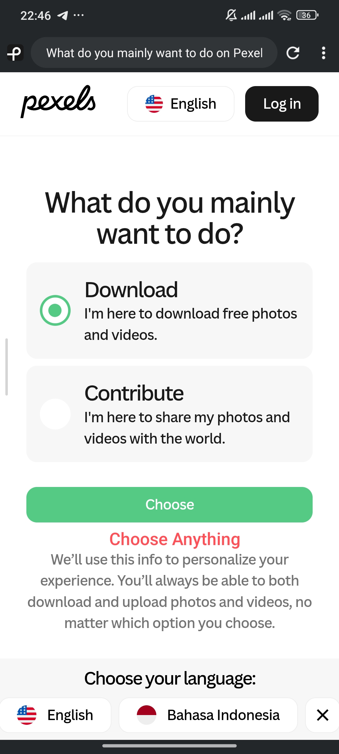 Pexels Step 2